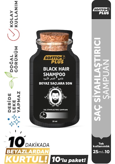 Softto Plus Black Hair Doğal Görünümlü Saç Siyahlaştırıcı Anında Etkili Şampuan Boya 25mlx10 Adet Boyalı