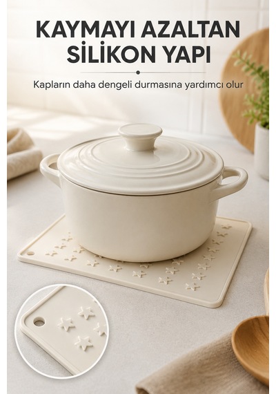 Krem Silikon Nihale 16x16 Cm Çok Amaçlı Tencere Tava Altlığı Fırın Tepsi Tutacağı Kavanoz Açacağı Ev