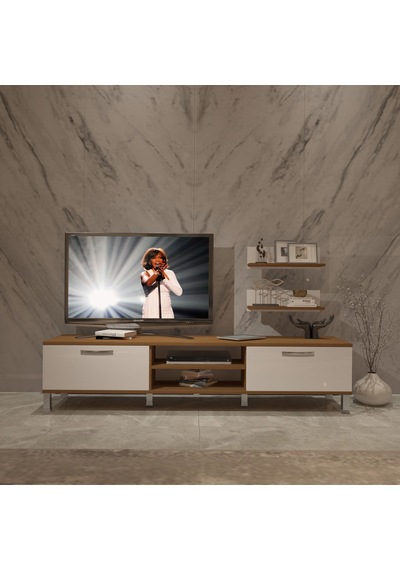Decoraktiv Eko 4 Slm Dvd Krom Ayaklı Tv Ünitesi Tv Sehpası - Ceviz Beyaz Ahşap - Beyaz Decoraktiv Eko 4 Slm Dvd Krom Ayaklı Tv Ünitesi Tv Sehpası - Ceviz Beyaz Ahşap - Beyaz