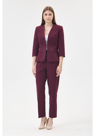 Velnara Moda Mürdüm Zamansız Klasik Kadın Takım Elbise-v Yaka Ceket & Dar Paça Pantolon Koyu Mürdüm - 927044721 Koyu Mürdüm