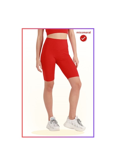 Missmaral Kadın Yüksek Bel Toparlayıcı Tayt Kısa Spor Şort Deniz Havuz Spor Biker Shorts Kırmızı 1070 Kırmızı