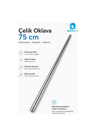 75 Cm Paslanmaz Çelik Oklava Profesyonel Hamur Açma Merdanesi