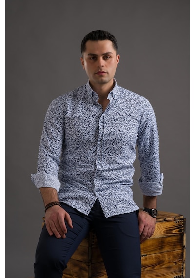 Advante Desenli Slimfit Düğmeli Yaka Uzun Kol Erkek Gömlek 001