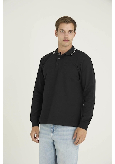 Kly Erkek Polo Yaka Pamuklu Yumuşak Dokulu Modern Sweatshirt Sİyah