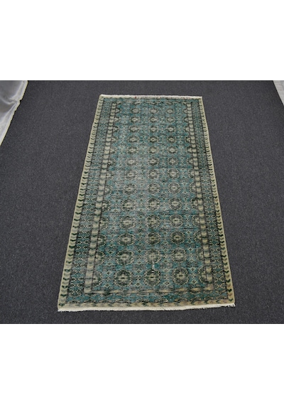 Zehra Abla Halı Vintage El Dokuma Yeşil Nadir Buhara Modelli Uşak Yün Halı 5623 Renkli