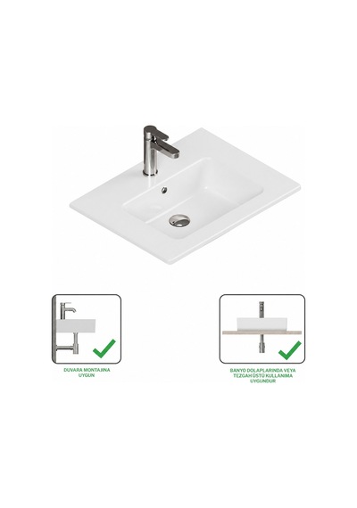 Isvea Sistema T-flat Slim İnce Formlu Lavabo 61 X 46,5 Cm Beyaz Beyaz