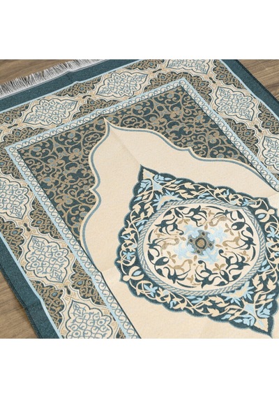 İsimli Hediyelik Tafta Seccade Mavi-gold 68x110cm Çok Renkli
