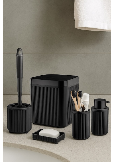 Decorev 5 Parça Siyah Click Kapaklı Silikon Fırçalı Taşıma Kulplu Banyo Seti 5 Litre Beyaz