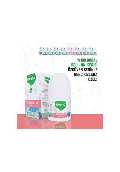 Siveno %100 Doğal Roll On Teen Girl Genç Kız Deodorant Ter Kokusu Önleyici Bitkisel Leke Bırakmayan Vegan 50 ML