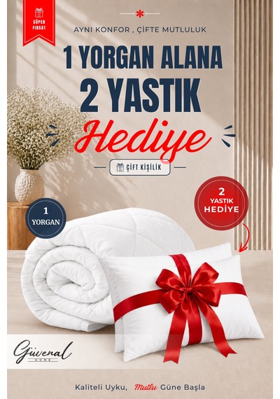 Moon Çift Kişilik Yorgan 1 Yorgan + 2 Yastık Hediyeli Ultra Yumuşak 4 Mevsim Konforlu Uyku Seti Beyaz