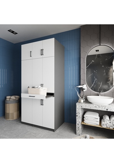 Vita Çamaşır Ve Kurutma Makinesi Dolabı Banyo Dolabı Füme Beyaz Antrasit - Beyaz Vita Çamaşır Ve Kurutma Makinesi Dolabı Banyo Dolabı Füme Beyaz Antrasit - Beyaz
