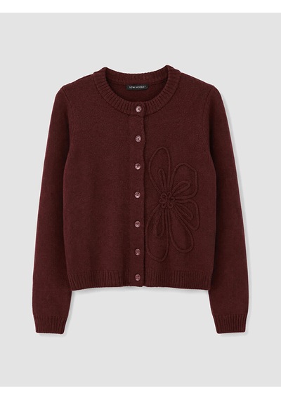 Lcw Modest Bordo Bisiklet Yaka Çiçek Nakışlı Kadın Triko Hırka