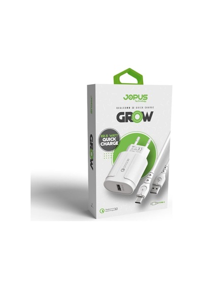 JOPUS Type C Sarj Seti Qualcom 22.5 Watt Grow JO-QU01 2in1 Samsung-Xiaomi-Oppo-Huawei-Poco Uyumlu Beyaz