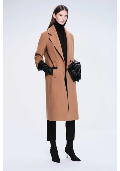 Hatemoğlu Camel Dinamik Fit Ceket Yaka Kaşe Yünlü Manto 2957125 Camel
