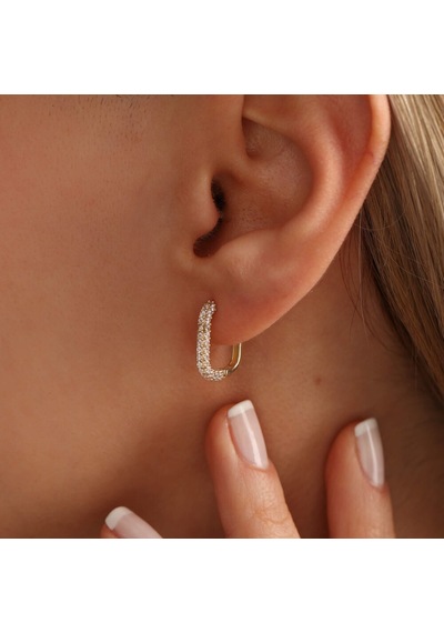 Sembol Gold Taşlı Altın Halka Küpe Kare Form 1.5 CM