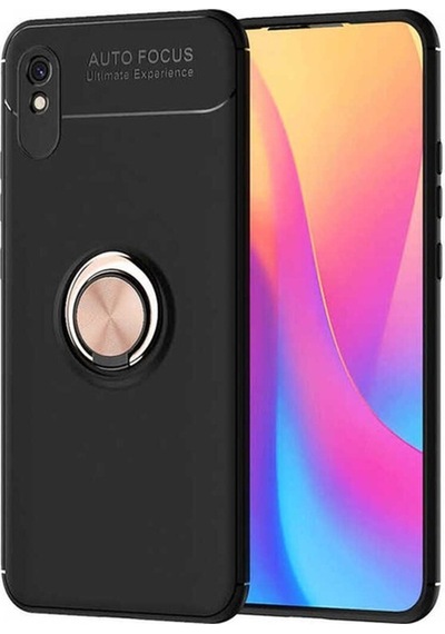Xiaomi Redmi 9a Kılıf Zore Ravel Silikon Kapak Siyah-Rose Gold