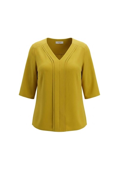 Hanezza Büyük Beden Şık V Yaka Nervur Detaylı Jessica Krep Bluz Olive - 4035099 Olive