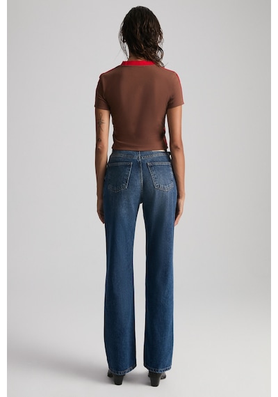 ETHIQUET ARIANWEN Kadın %100 Pamuk Dekoratif triko Yakalı Nakışlı Crop Kısa Kollu Kahverengi T-Shirt