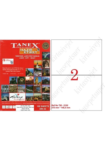 Tanex Tw-2102 Ebat 210X148 MM Laser Etiket A4 Sayfada 2 Etiket