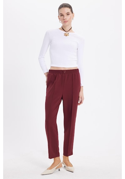Tudors Kadın Relax Fit Rahat Kesim Yüksel Bel Düz Paça Beli Lastikli Bordo Pantolon-41935 Bordo