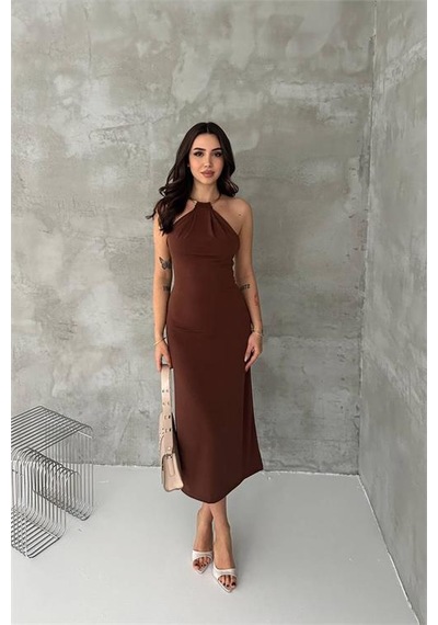 Neşeli Butik Kadın Kahverengi Sırt Dekolteli Metal Yaka Midi Elbise Nbk4543 Kahverengi Neşeli Butik Kadın Kahverengi Sırt Dekolteli Metal Yaka Midi Elbise Nbk4543 Kahverengi