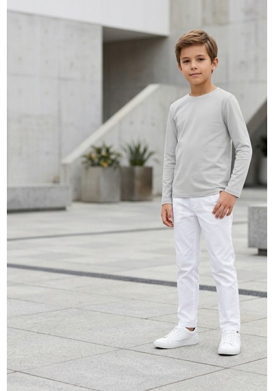 Kiagu Erkek Çocuk Uzun Kollu Basic Düz Tişört %100 Pamuk Bisiklet Yaka T-shirt 2-13 Yaş Gri