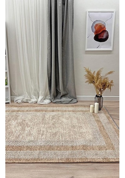 Beyaz Bej Modern Yıkanabilir Antibakteriyel Salon Halısı - Yo11543b Beyaz - Bej
