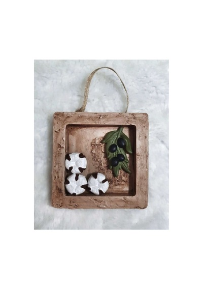 El Yapımı Çerçeve,zeytin Ve Pamuk Objeli Çerçeve, 12 Cm 12 Cm