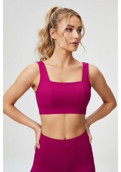 Yüksek Bel Toparlayıcı Tayt & V Sırt Destekli Spor Sütyeni - Sculpt Set Fuşya