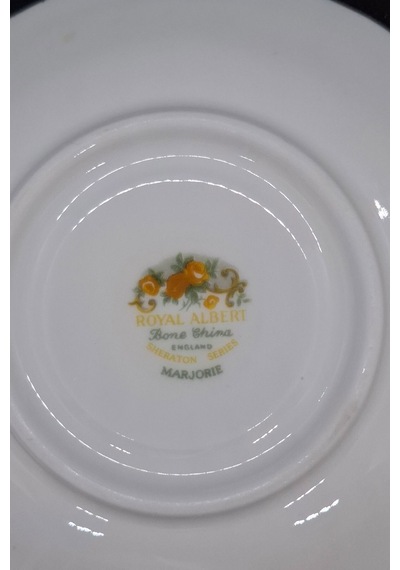Sheraton Serisi Marjorie Bone China England Antika Porselen Kahve Fincan Tabağı 12 Cm Sarı - Yeşil