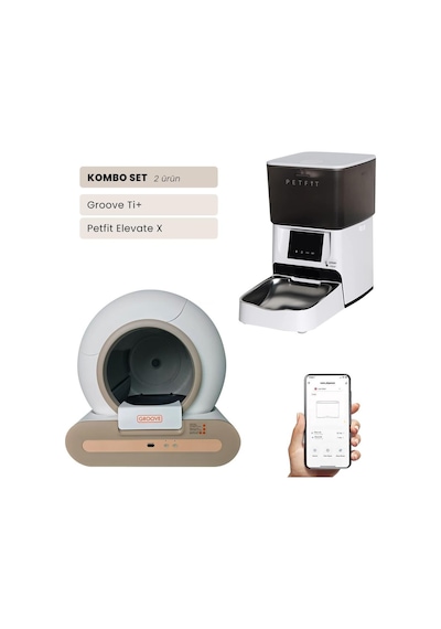 Groove Ti+ Wi-fi Akıllı Otomatik Kedi Tuvaleti Kahverengi + Petfit Elevate X 4l Wi-fi Akıllı Otomatik Mama Kabı Besleme Ünitesi Bundle