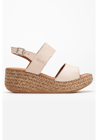 Analin Shoes Kadın Hakiki Deri Bantlı Dolgu Topuk Sandalet Bej
