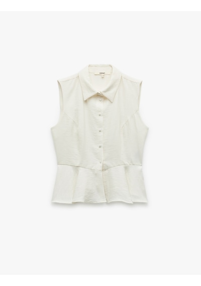 Koton Viskon Kumaş Astarlı Kolsuz Peplum Gömlek Kırık Beyaz 5sak60399pw Ekru