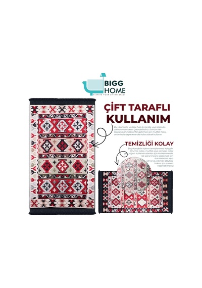 Bigghome Çift Taraflı Kilim, Makinede Yıkanabilir, Modern Desenli, 80 150 Cm, Sa1590a