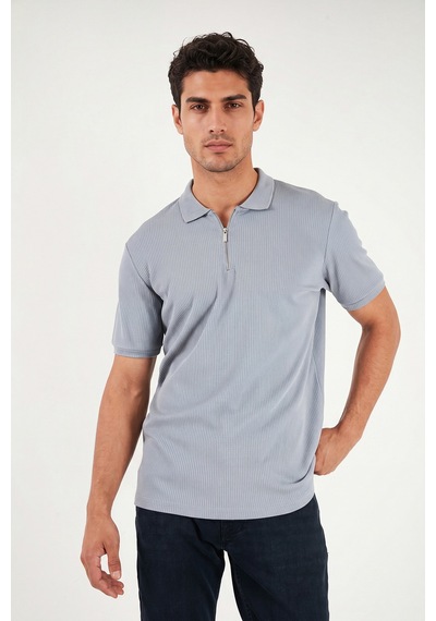 Buratti Pamuklu Regular Fit Fermuarlı Erkek Polo Yaka T Shirt 5902738 Açık Gri