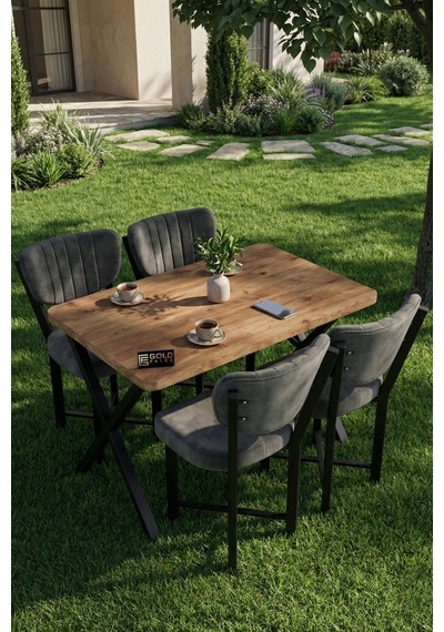 Reyo Falez Elma 110x70 Cm Masa Takımı 4 Sandalyeli Modern Mutfak Balkon Kafe Yemek Masası Seti Atlantik Çam - Antrasit 9885