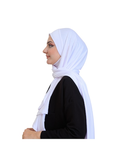Modish Group Penye Boyun Kapamalı Şal Başörtü Hazır Giyim Turban Esnek Jersey Şal Beyaz