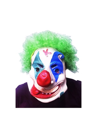 Yeşil Renk Afro Bonus Peruklu Palyaço Lateks Et Maske Yetişkin