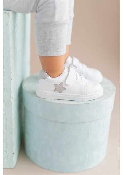 First Step S-1000 Yıldızlı Cırt Cırtlı Kız Bebek Günlük Spor Ayakkabı Beyaz - Gri