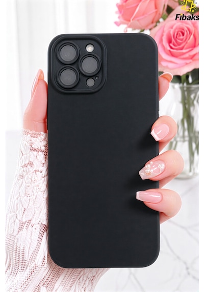Fibaks iPhone 16 Pro Max Uyumlu Kılıf Kadife Lansman Soft Yumuşak Liquid Silikon Kamera Korumalı Kapak Siyah
