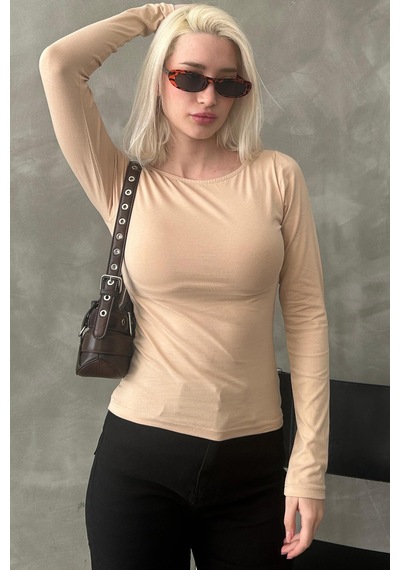 Madmext Bej Kayık Yaka Basic Kadın Body Mg1997 Bej