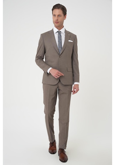 Efor Slim Fit Çift Yırtmaç Dokulu Esnek Klasik Vizon Takım Elbise Tk 915 Vizon