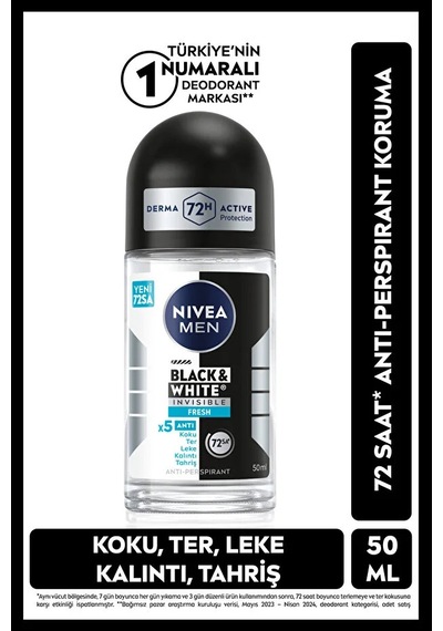 Men Erkek Roll-on Deodorant 50ml - Black&white Invisible