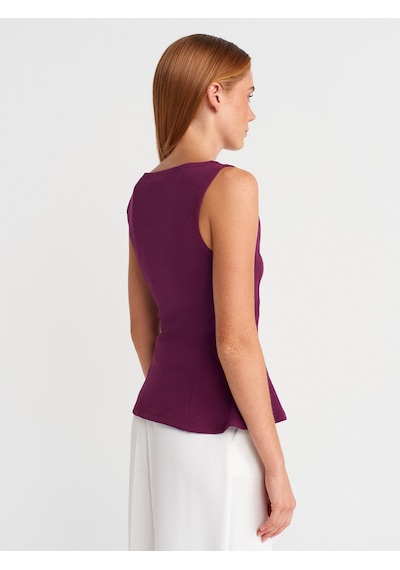 Dilvin 21001 Kayık Yaka Peplum Top-mor Mor
