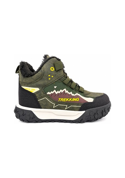 Tutınom Çocuk Mekanizma Bağcıklı Sportif Tasarım İçi Tüylü Outdoor Trekking Bot Haki