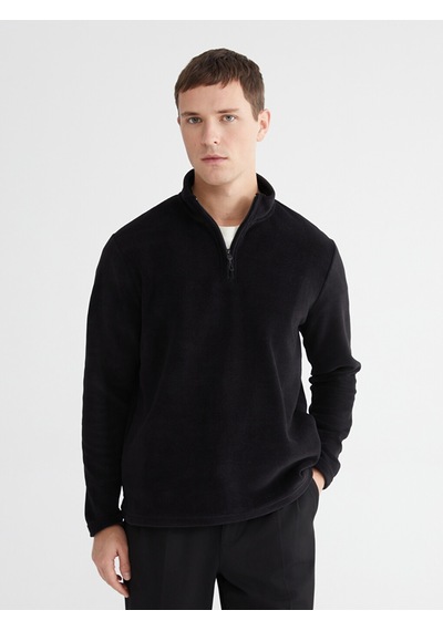 Lcwaıkıkı Classic Siyah Dik Yaka Polar Erkek Sweatshirt