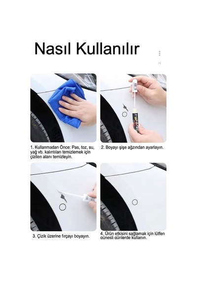 Siyah Araç Çizik Giderici Rötuş Kalemi Fırçalı Parlak Siyah Taş İzi & Çizik Kapatıcı Beyaz