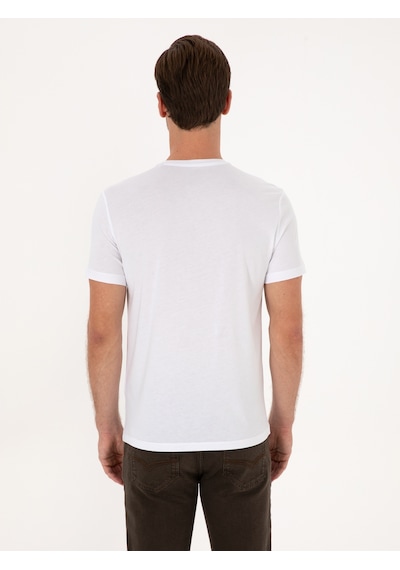 Beyaz Slim Fit %100 Pamuk Bisiklet Yaka Basic T-shirt