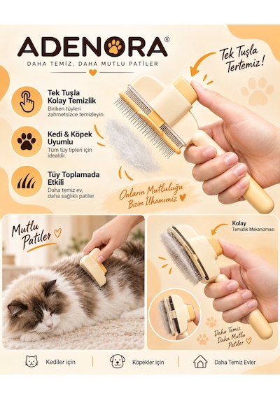Tek Tuşla Kolay Temizlenir Basmalı Kedi Köpek Tarağı Tüy Toplayıcı Kedi Tarağı Kıtık Açıcı