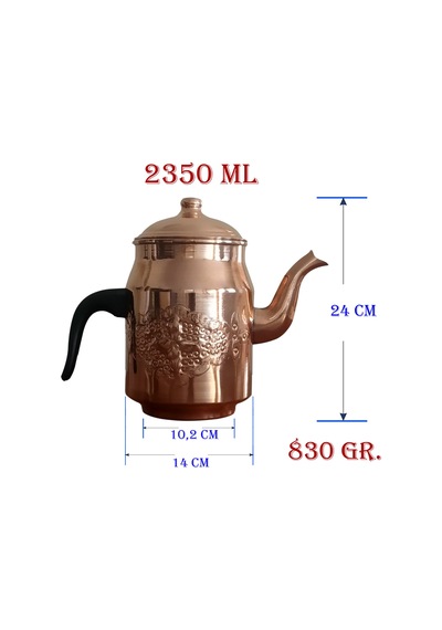 Binbir Trend Işlemeli Battal Boy Bakır Kahveci Demliği 2.3 L Bakır